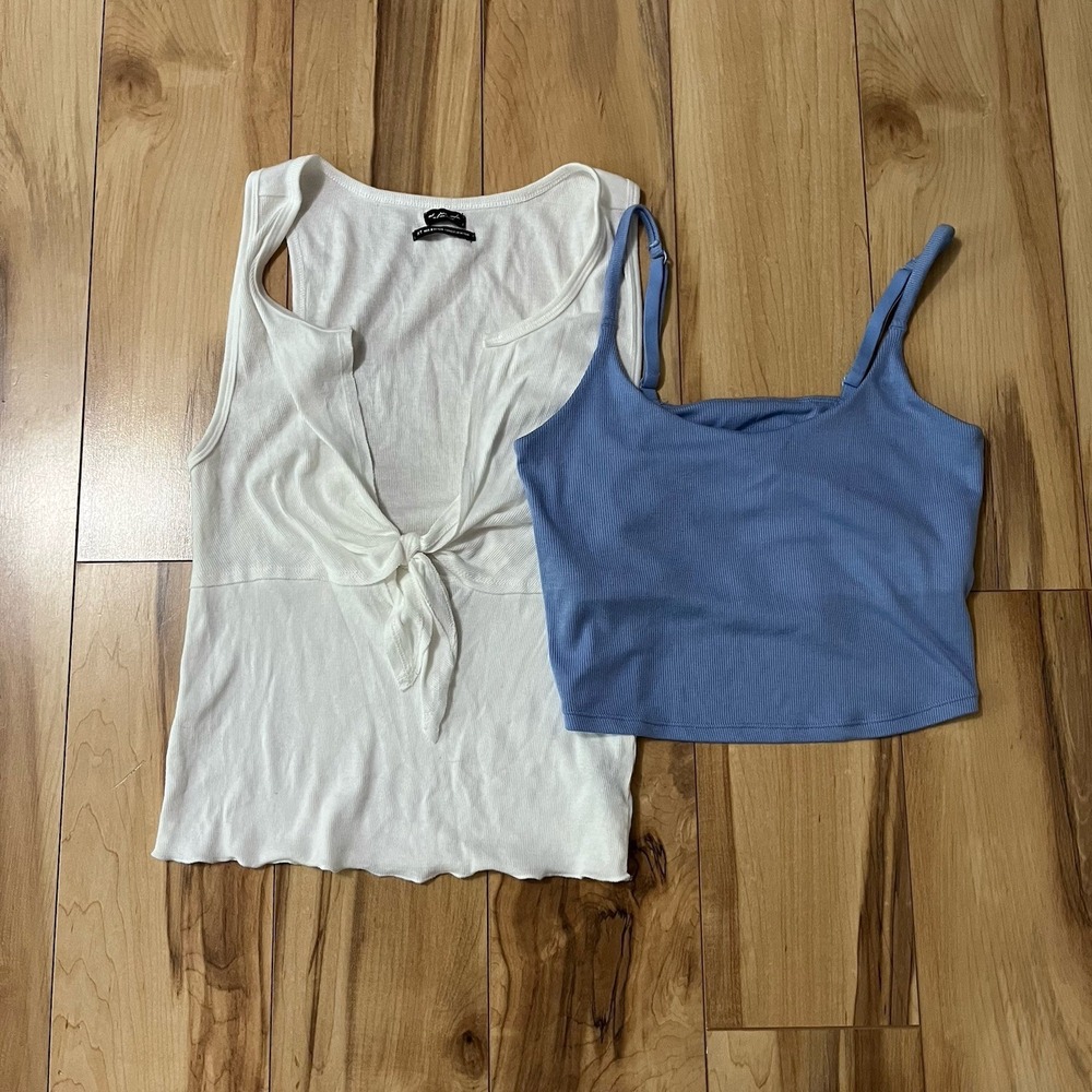 Lot Of 2 Women's Loungewear Rib Tank Tops Sz M Urban Outfitters Old Navy Crop